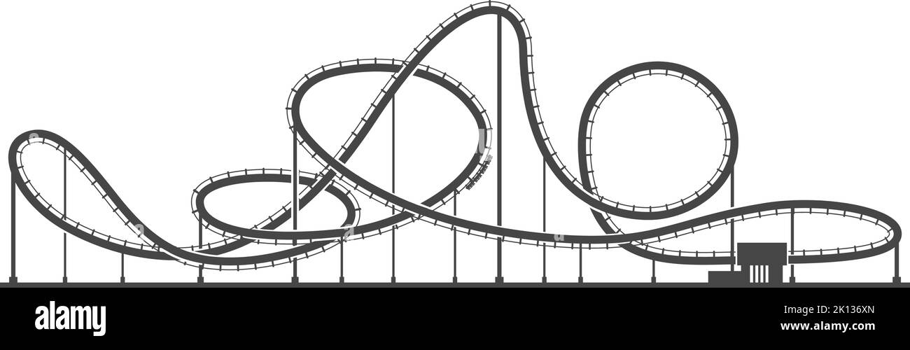 Icona della ferrovia del parco divertimenti. Giro sulle montagne russe Illustrazione Vettoriale