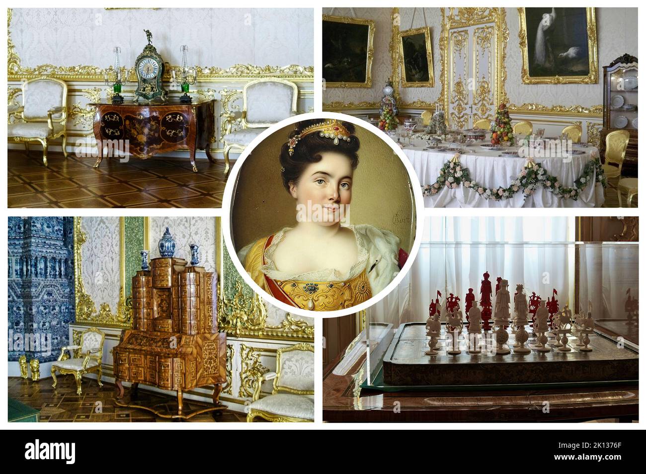 L'interno del bellissimo e lussuoso Palazzo di Caterina, situato nella città di Tsarskoye Selo (Pushkin), San Pietroburgo, Russia Foto Stock