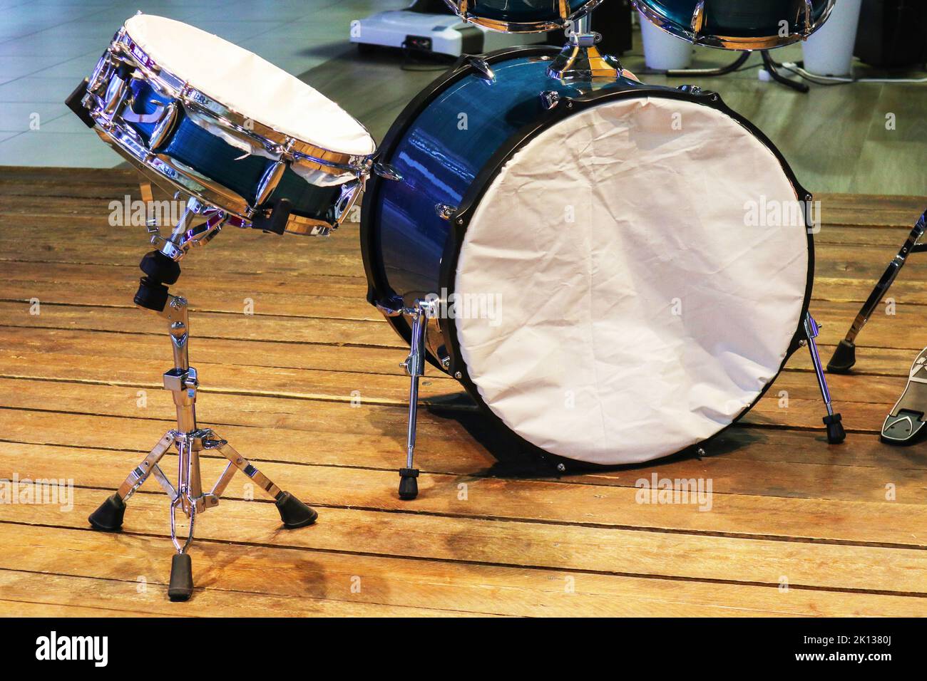 bobine blu. primo piano kit batteria. musica per l'anima Foto Stock