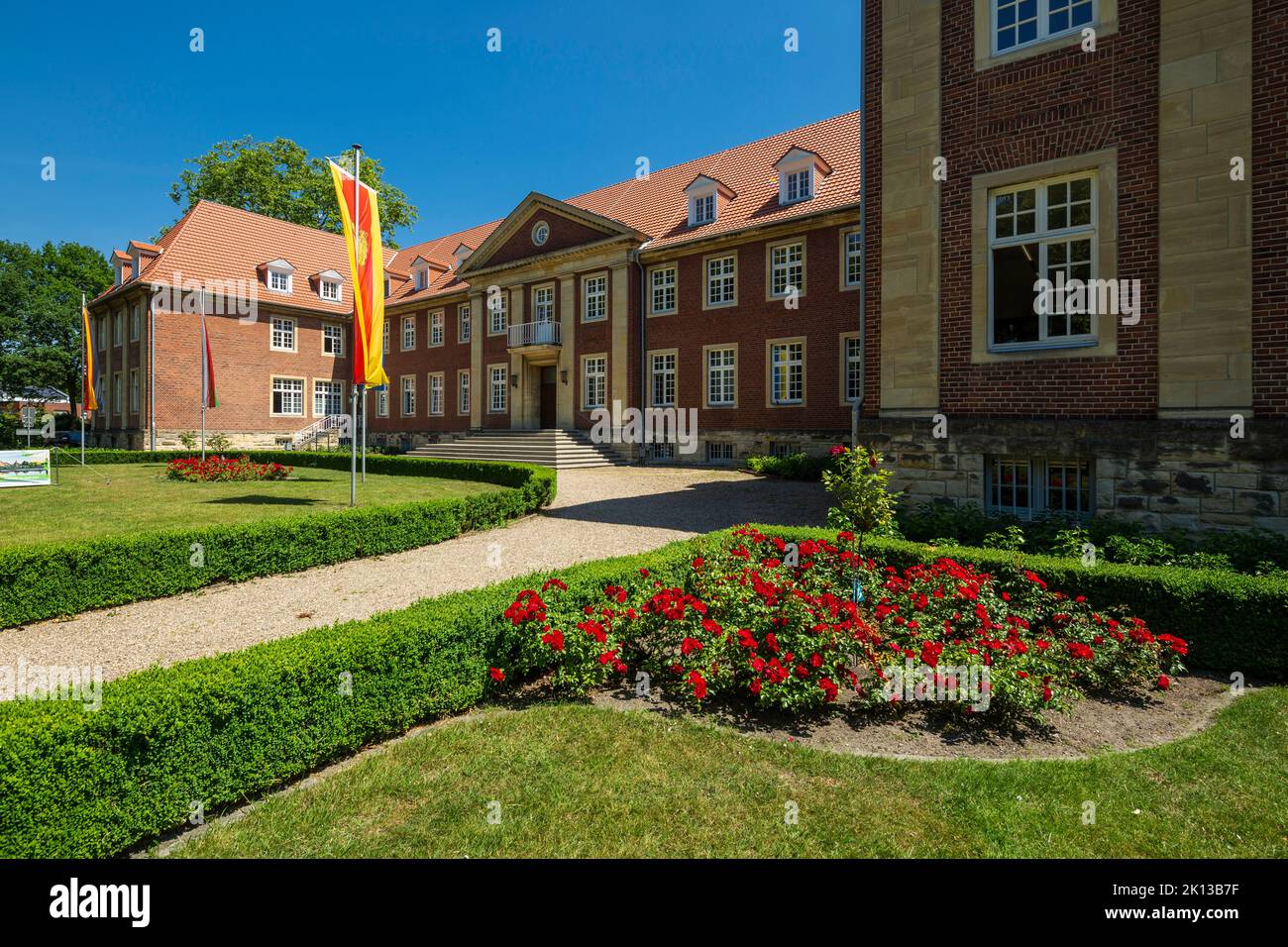 Deutschland, Coesfeld, Berkel, Baumberge, Muensterland, Westfalen, Nordrhein-Westfalen, NRW, Kreishaus, Sitz der Kreisverwaltung, Kreis Coesfeld, Neob Foto Stock