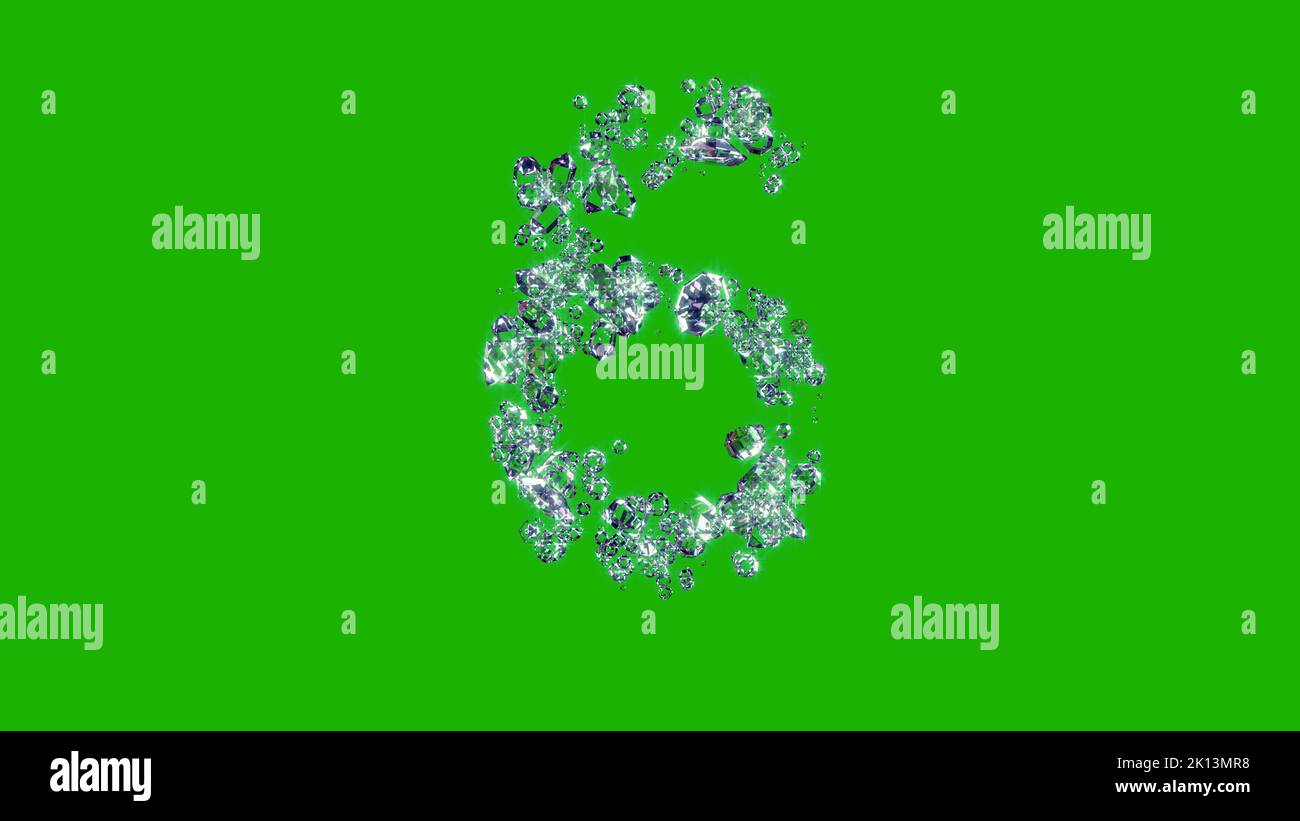 Illuminazione trasparente brillanti font - numero 6 su schermo chiave chroma, isolato - oggetto 3D illustrazione Foto Stock