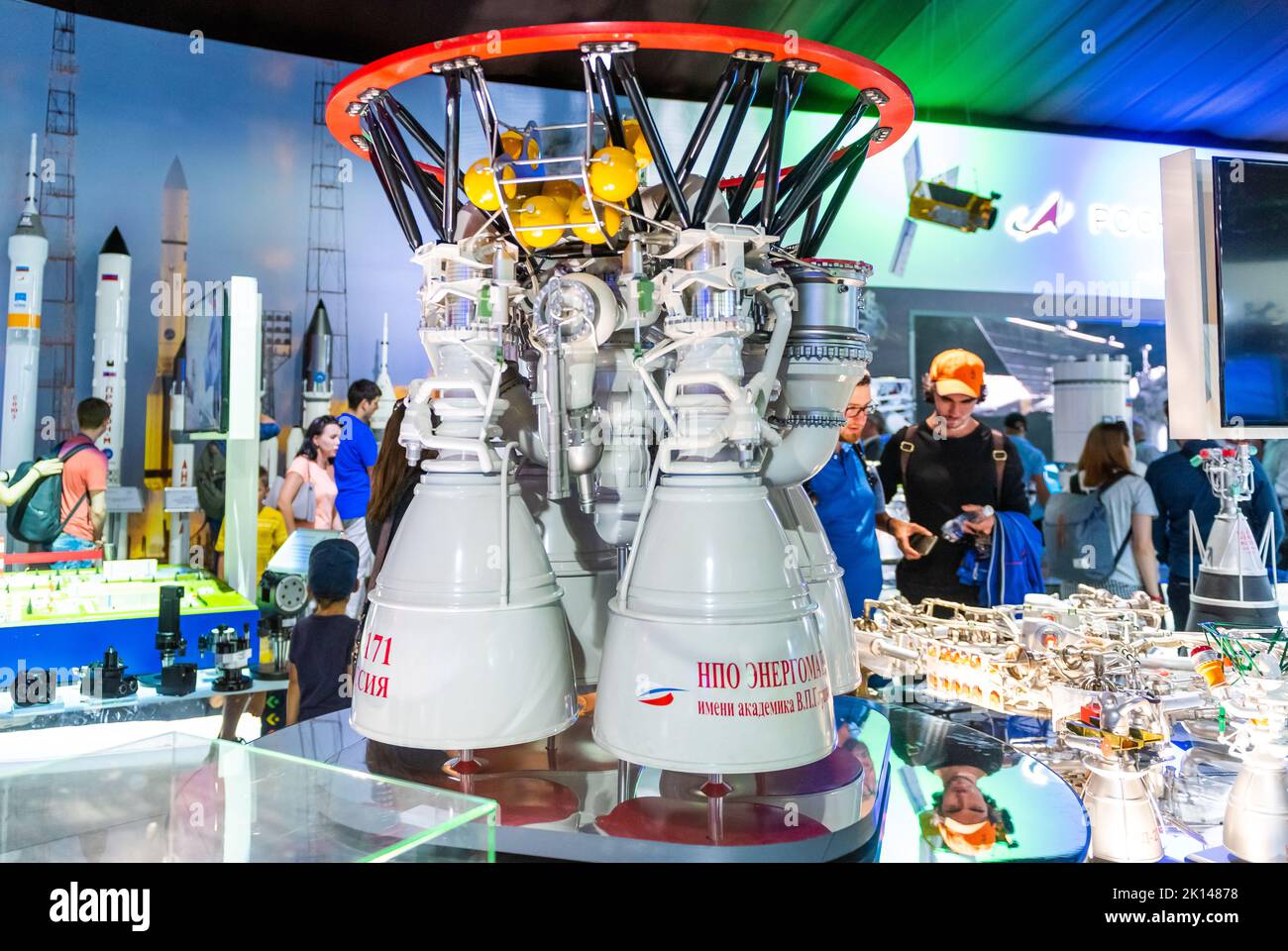 30 agosto 2019, regione di Mosca, Russia. Una simulazione del motore russo a razzo liquido a ciclo chiuso RD-171MV Foto Stock