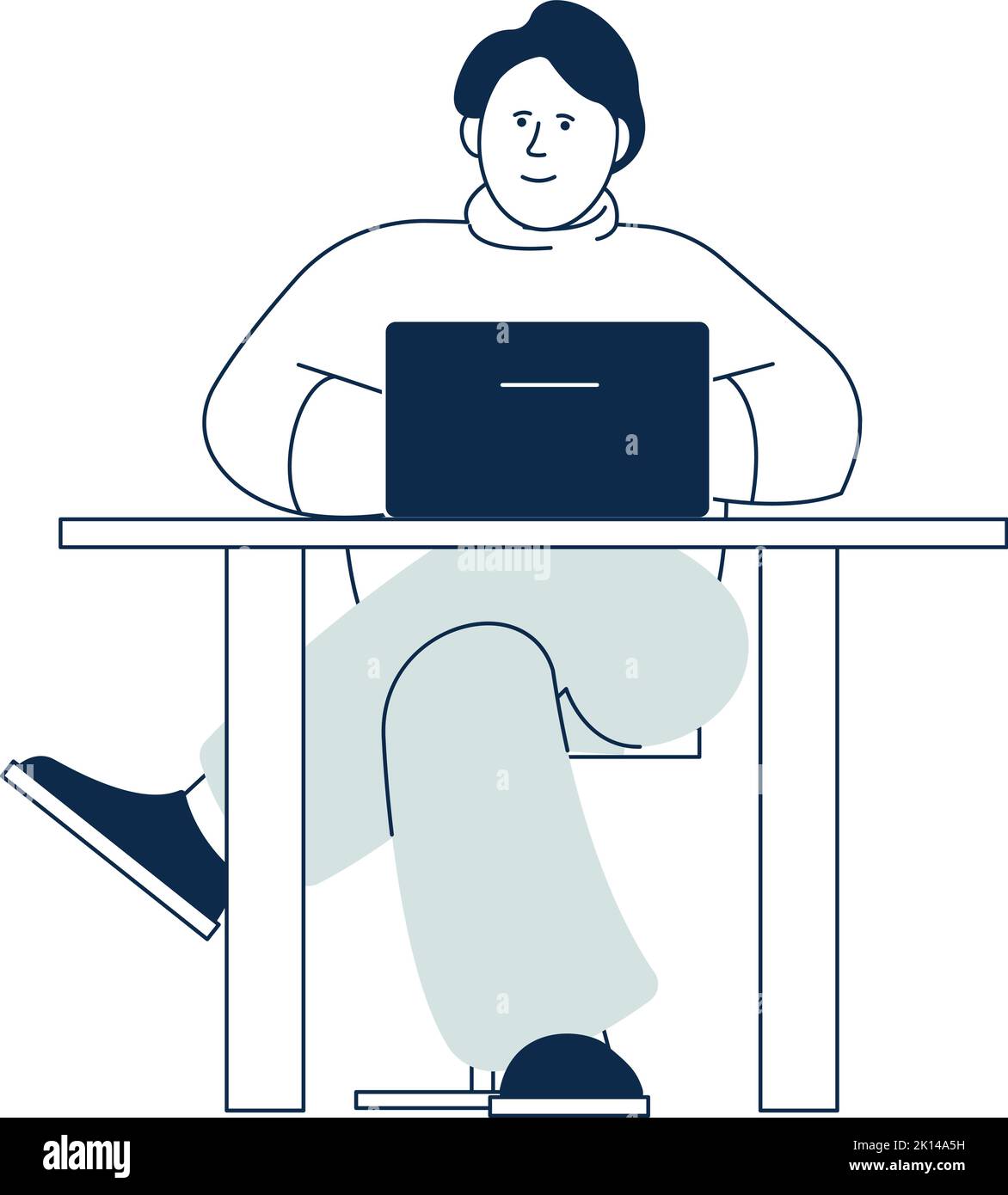 Uomo seduto al lavoro sul computer portatile. Concetto di postazione remota Illustrazione Vettoriale