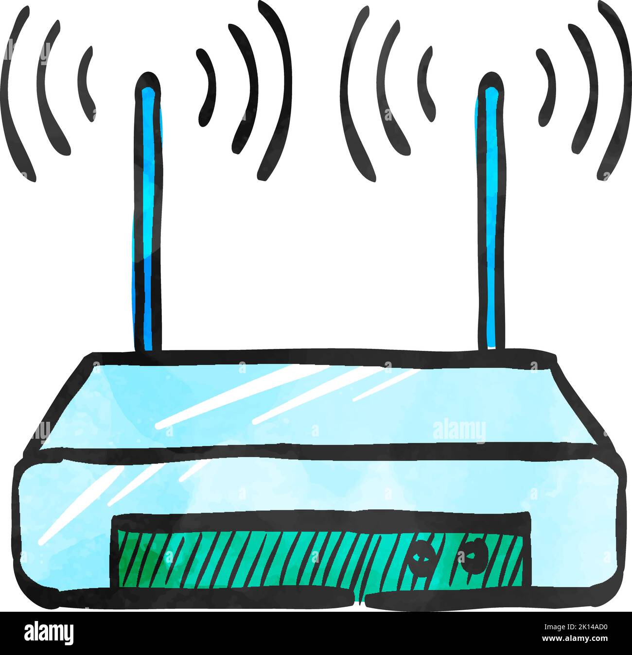 Icona del router in stile acquerello. Illustrazione Vettoriale