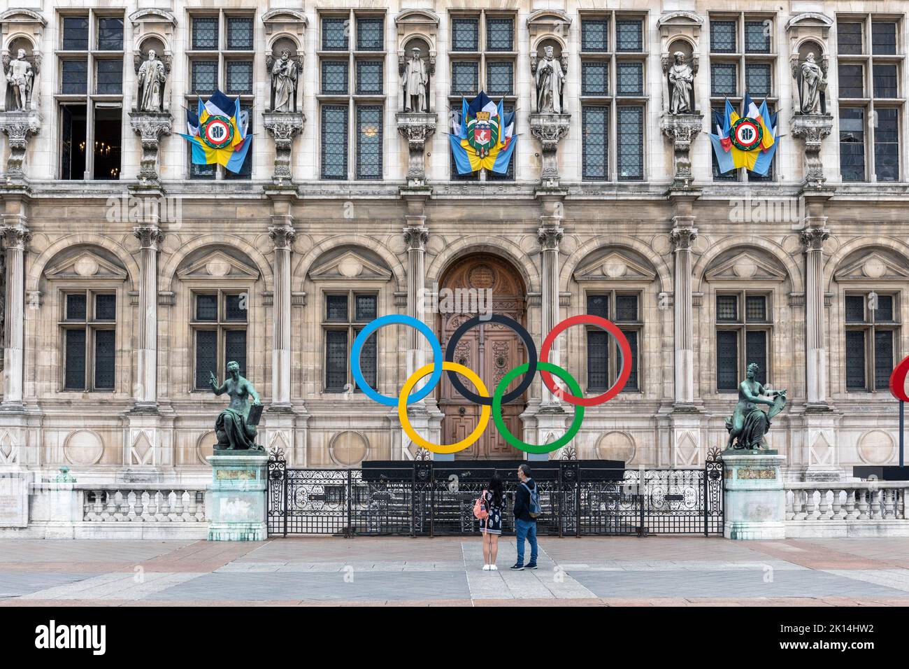 Olimpiadi per le Olimpiadi di Parigi del 2024 all'Hotel De Ville di Parigi, Francia, Europa Foto Stock