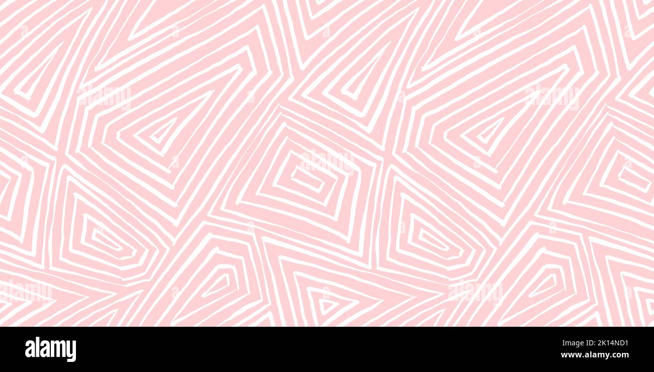 Giocoso e senza cuciture disegnato a mano rosa chiaro astratto poligono geometrico a strisce. Carino diamante geode paesaggio linea disegno sfondo texture. Ragazze Foto Stock