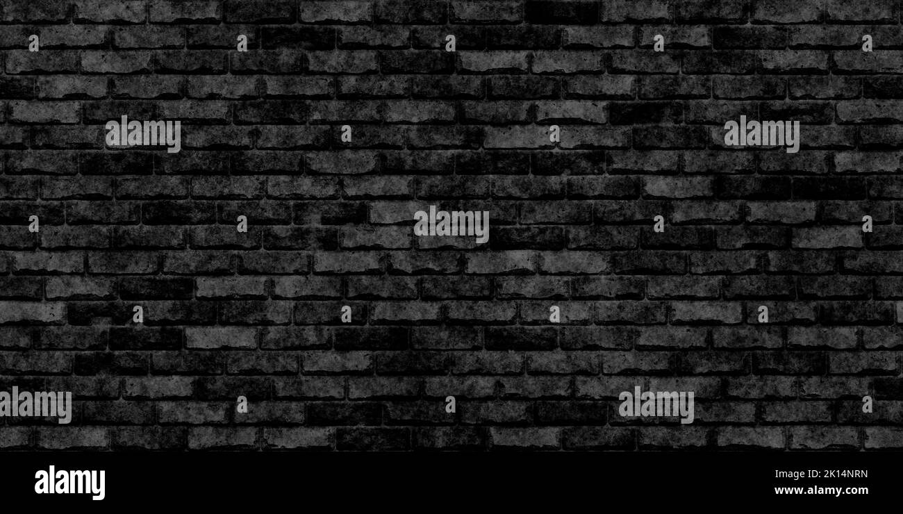 Senza cuciture nero scuro ruvido vecchio muro di mattoni metropolitana struttura di sfondo. Stitable rustico grigio carbone indossato grungy mattoni sfondo design con copyspace Foto Stock