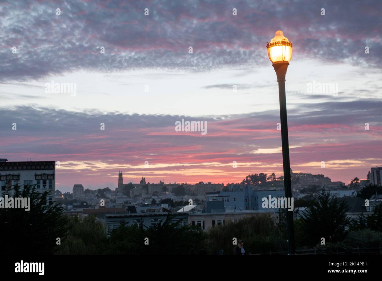 Alamo Square è una popolare destinazione turistica a San Francisco, CA, USA perché le Painted Ladies sono lì. Foto Stock