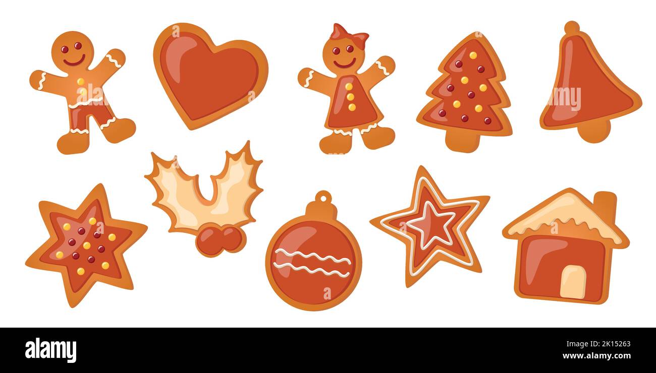 biglietto di auguri natalizio con biscotti pan di zenzero set dolce decorazione Illustrazione Vettoriale