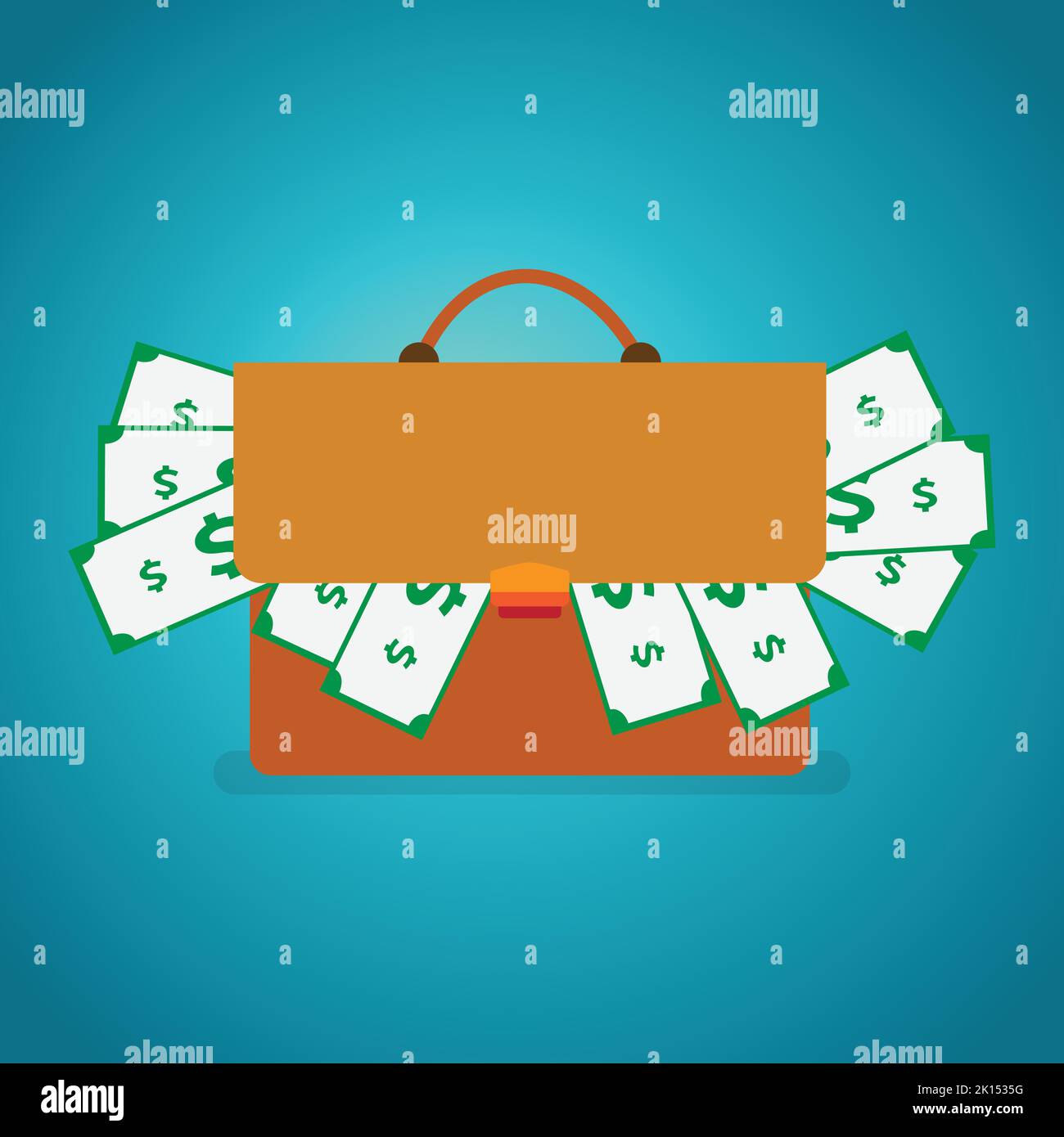 Valigetta con carta moneta che ha un simbolo del dollaro su di loro Illustrazione Vettoriale