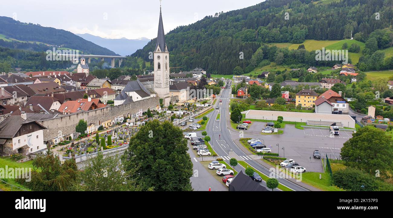 Vista panoramica sulla città storica di Gmünd a Kärnten, Austria Foto Stock