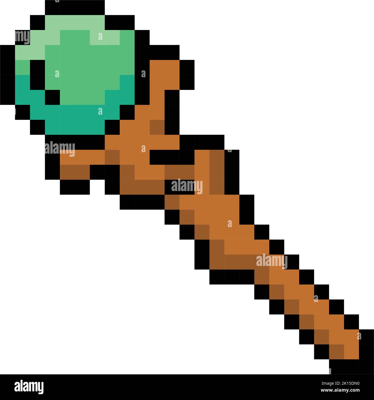Icona del videogioco del personale del wizard colorato isolato stile pixelated Vector Illustrazione Vettoriale