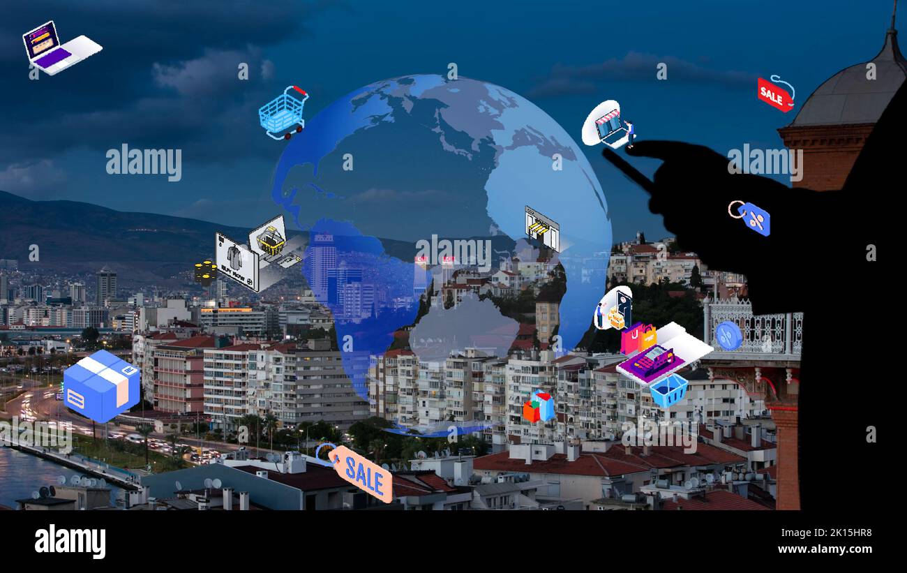 Concetto di rete di comunicazione mobile. Internet delle cose IoT. Foto Stock