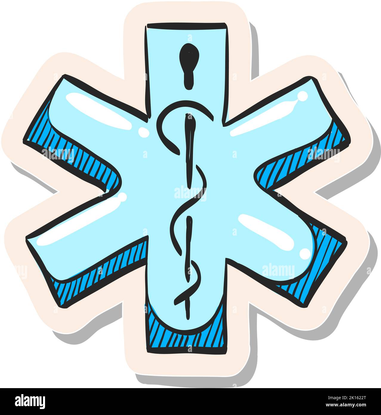 Icona del simbolo medico disegnata a mano nella figura vettoriale dello stile dell'adesivo Illustrazione Vettoriale