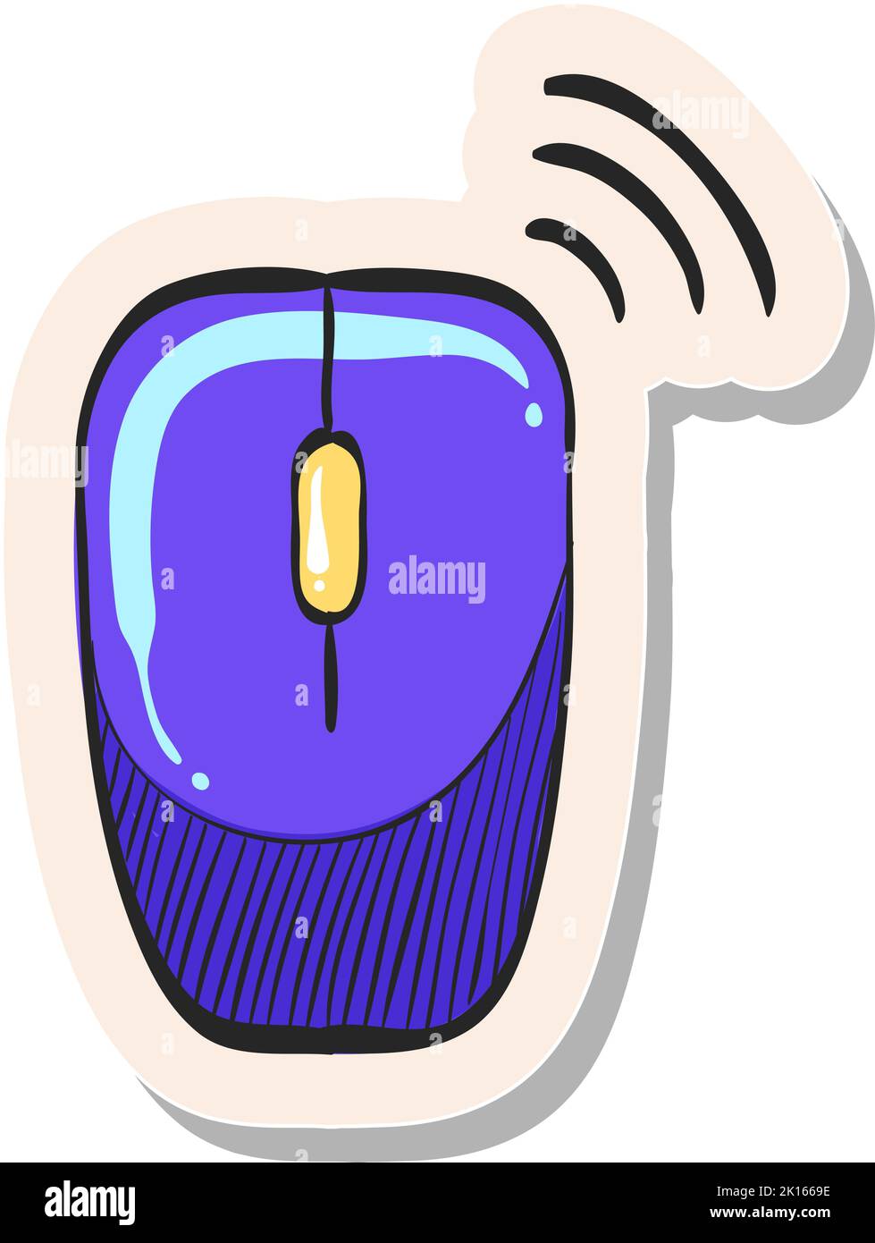 Icona del mouse del computer disegnata a mano nell'illustrazione vettoriale dello stile dell'adesivo Illustrazione Vettoriale