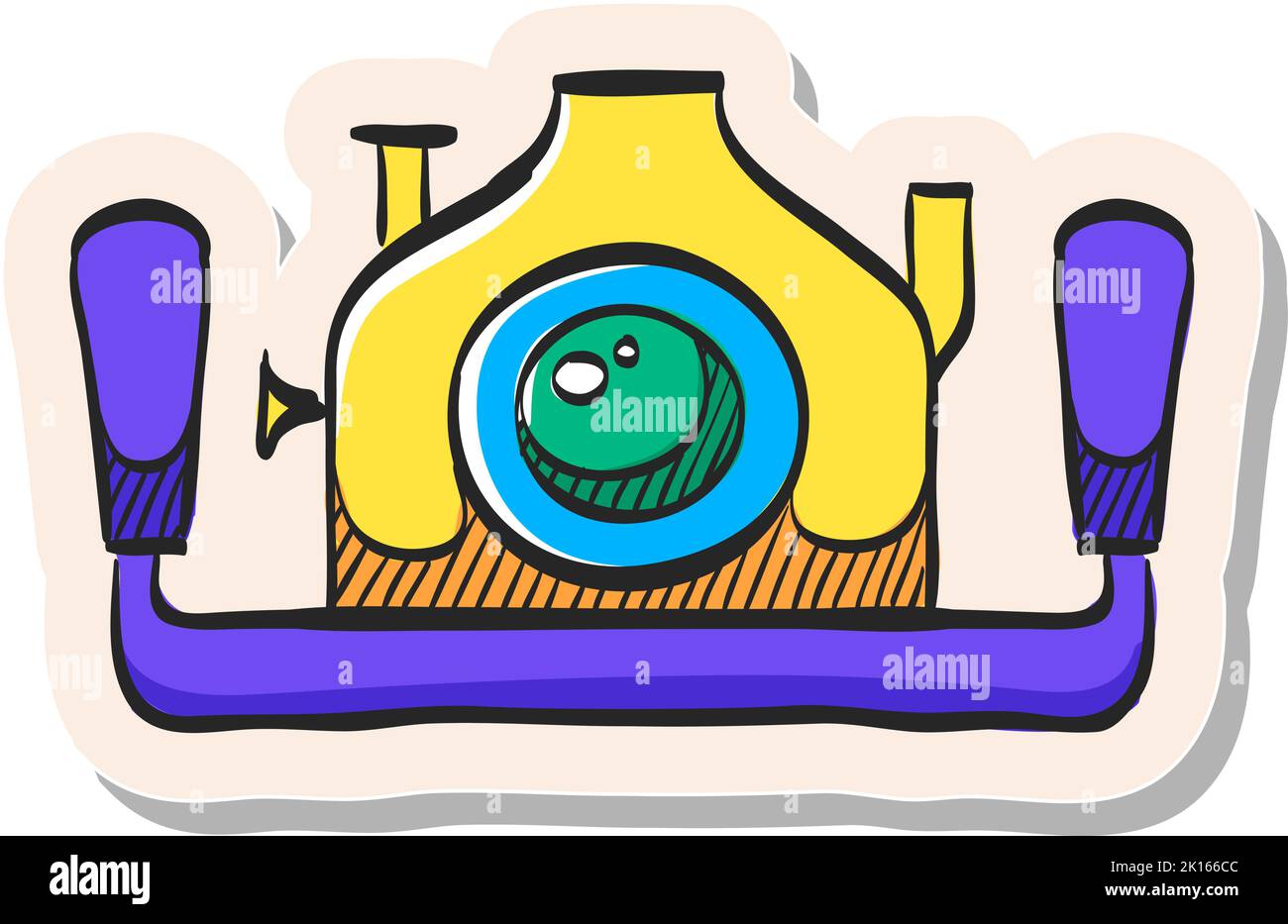 Icona della fotocamera subacquea disegnata a mano nell'illustrazione vettoriale dello stile dell'adesivo Illustrazione Vettoriale