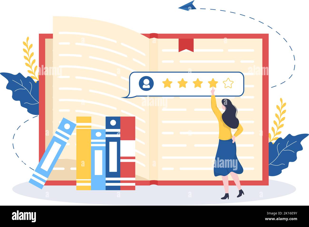 Modello di revisione del libro Illustrazione piatta di Cartoon disegnata a mano con il feedback del lettore per l'analisi, la valutazione, la soddisfazione e i commenti sulle pubblicazioni Illustrazione Vettoriale