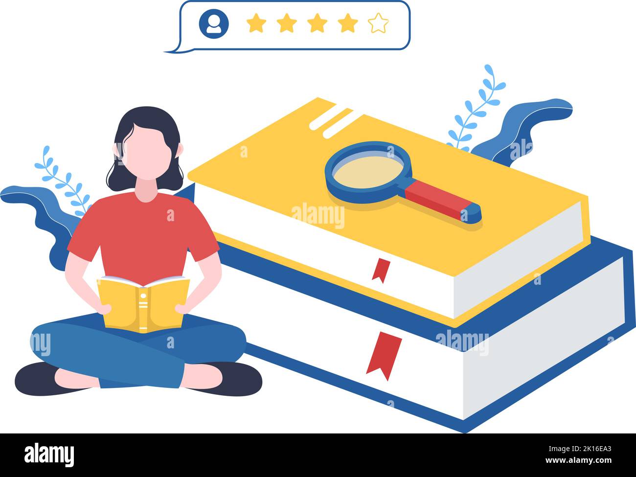 Modello di revisione del libro Illustrazione piatta di Cartoon disegnata a mano con il feedback del lettore per l'analisi, la valutazione, la soddisfazione e i commenti sulle pubblicazioni Illustrazione Vettoriale