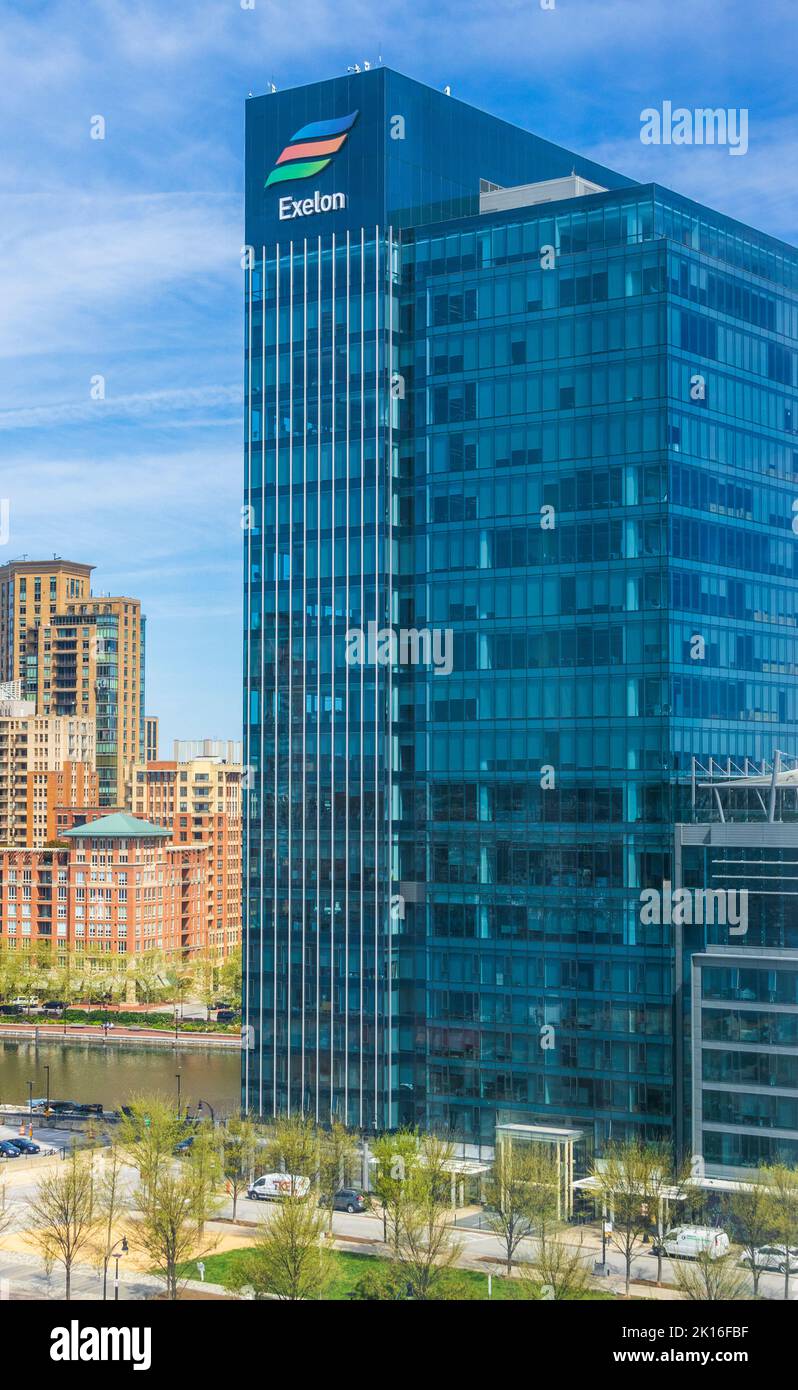 L'edificio Exelon è il progetto fondamentale di Harbor Point a Baltimora Inner Harbor e un modello per pratiche edilizie sostenibili. Foto Stock