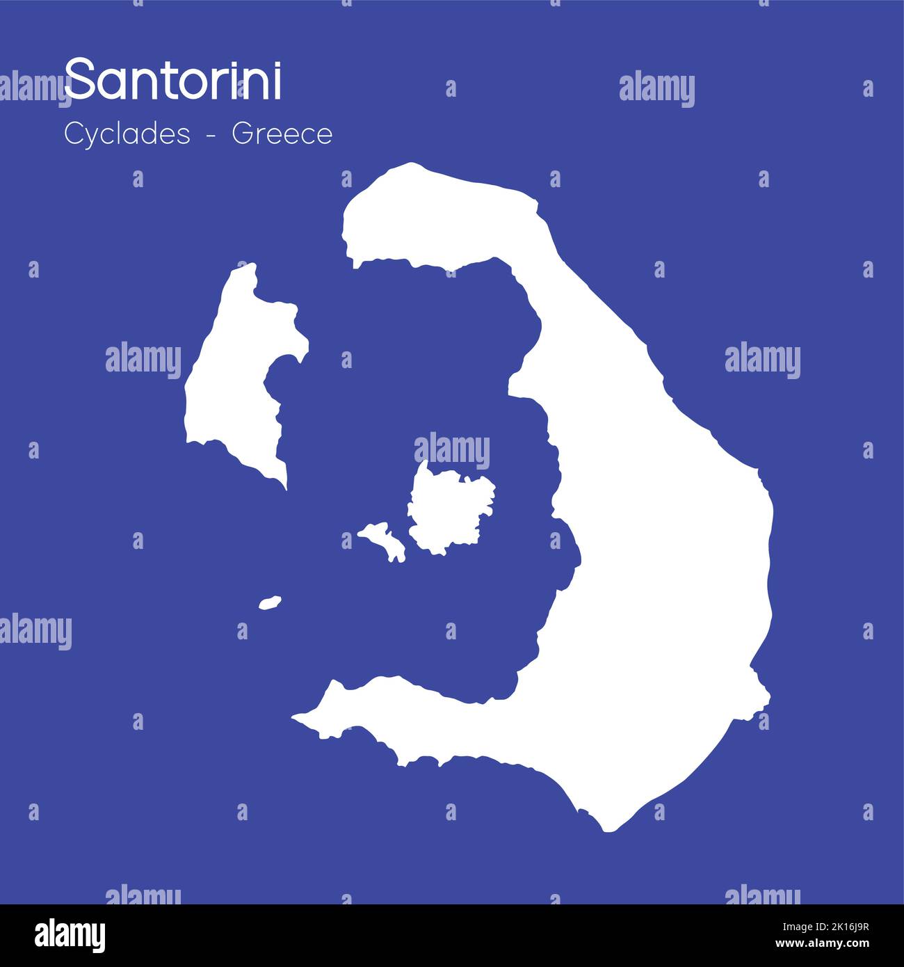 Una mappa isometrica di Santorini è un'isola dell'arcipelago del Dodecaneso, in Grecia Illustrazione Vettoriale