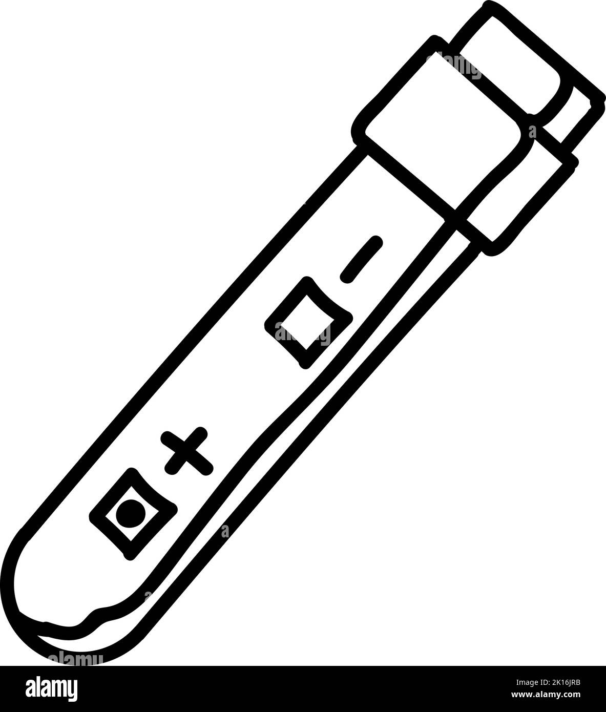 Provetta per analisi di laboratorio con risultati positivi e negativi. Illustrazione vettoriale disegnata a mano. Tratto di linea modificabile. Illustrazione Vettoriale