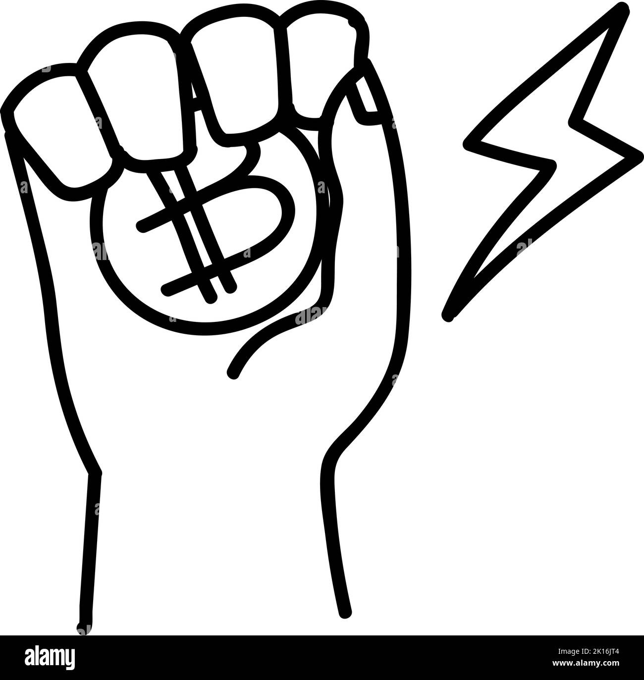 Icona della moneta con mano. Illustrazione vettoriale disegnata a mano. Tratto di linea modificabile. Illustrazione Vettoriale