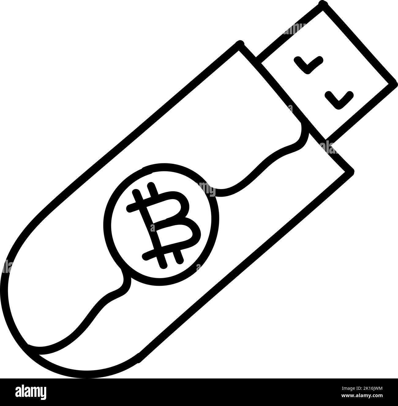 Crittografia Bitcoin hardware offline wallet icona concetto. Illustrazione vettoriale disegnata a mano. Tratto di linea modificabile. Illustrazione Vettoriale
