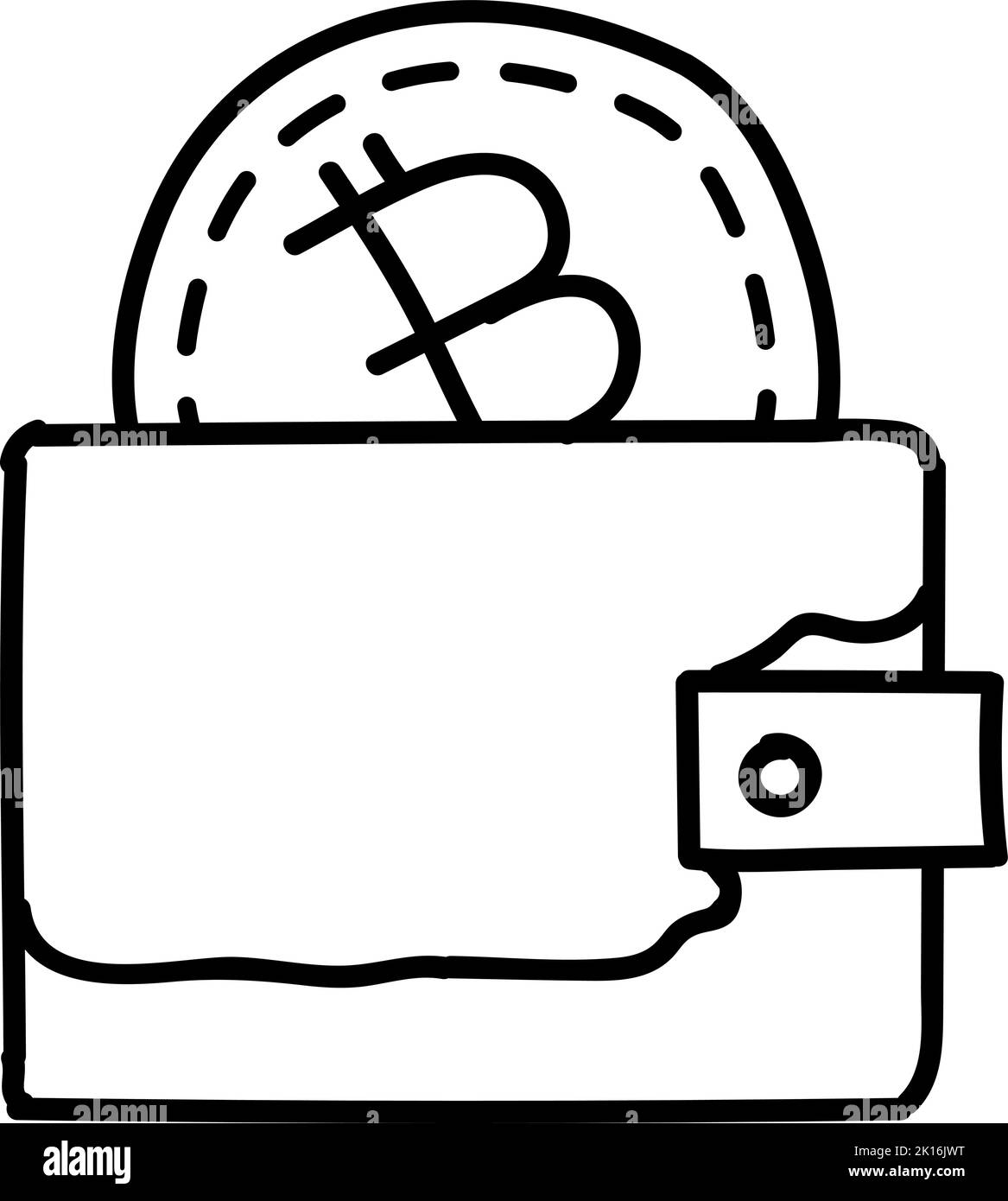 Icona del concetto di portafoglio criptovaluta Bitcoin. Illustrazione vettoriale disegnata a mano. Tratto di linea modificabile. Illustrazione Vettoriale