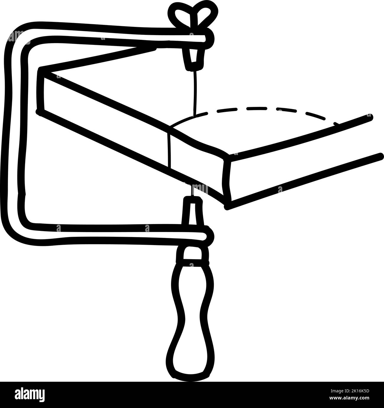 Icona sega regolabile per gioielliere. Illustrazione vettoriale disegnata a mano. Tratto di linea modificabile Illustrazione Vettoriale