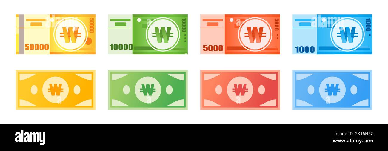 Coreana Won banconote o carta moneta Illustrazione Set Illustrazione Vettoriale