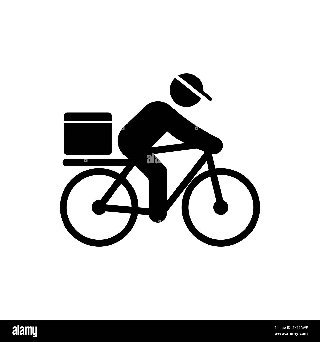 Corriere consegna biciclette uomo con scatola di pacchi sul retro la gente di affari icona linea semplice illustrazione piana. Illustrazione Vettoriale