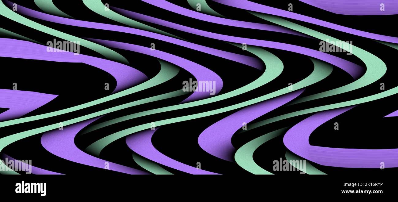 Sfondo con linee curve multicolore. Motivo ondulato lucido. Illustrazione psichedelica astratta. Immagine larga. illustrazione 3d Foto Stock