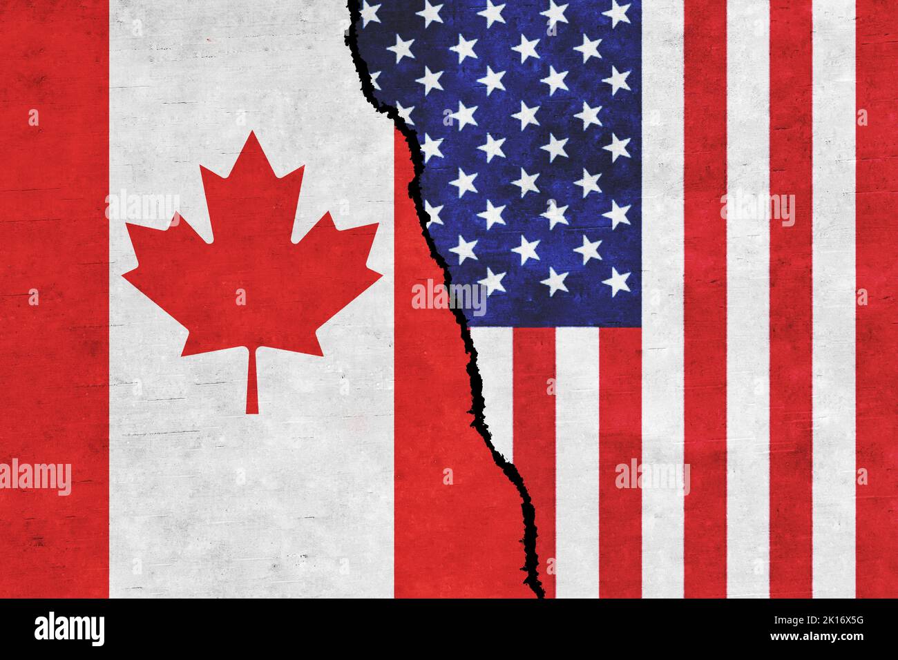 Bandiere di Canada e Stati Uniti insieme. Relazioni tra Stati Uniti d'America e Canada. Foto Stock