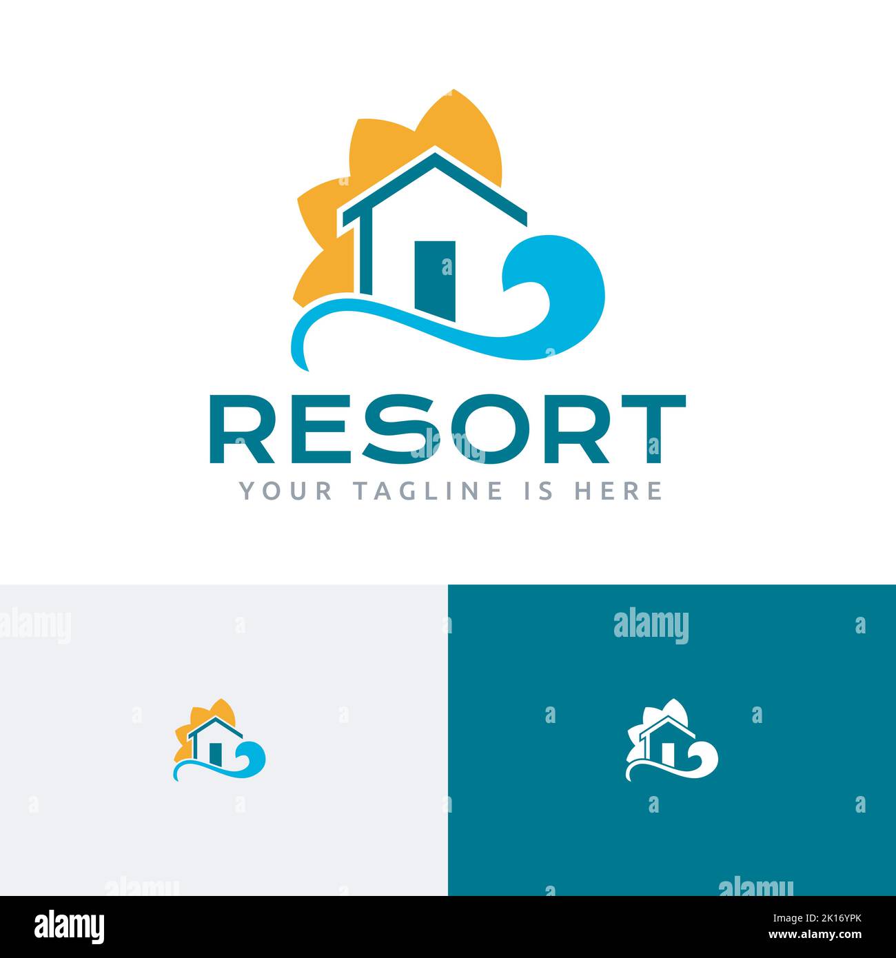 Resort Hotel Beach Bay Tour Travel Logo Illustrazione Vettoriale