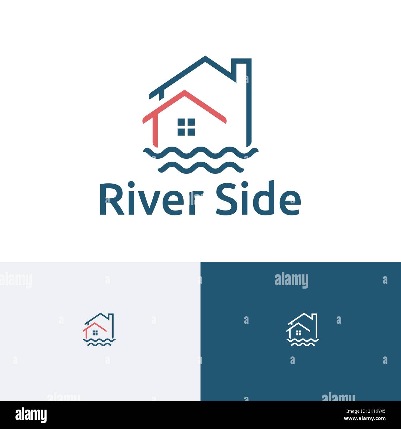 Logo River Side Bay Beach House Home Resort Line Illustrazione Vettoriale