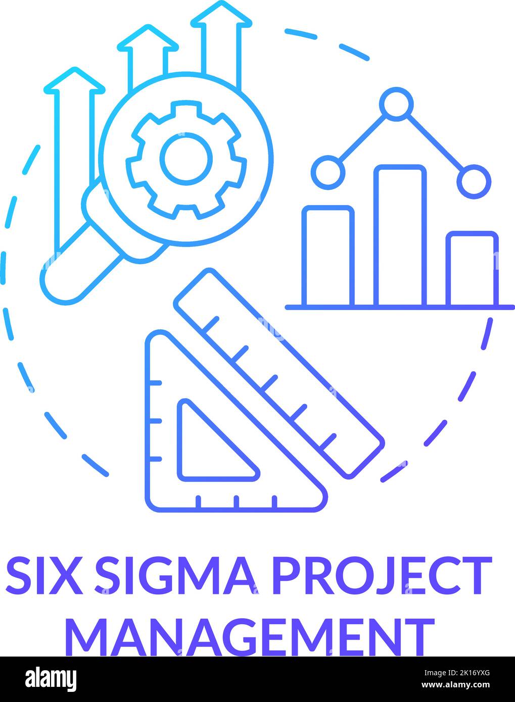 Icona del concetto di gradiente blu per la gestione del progetto Six Sigma Illustrazione Vettoriale