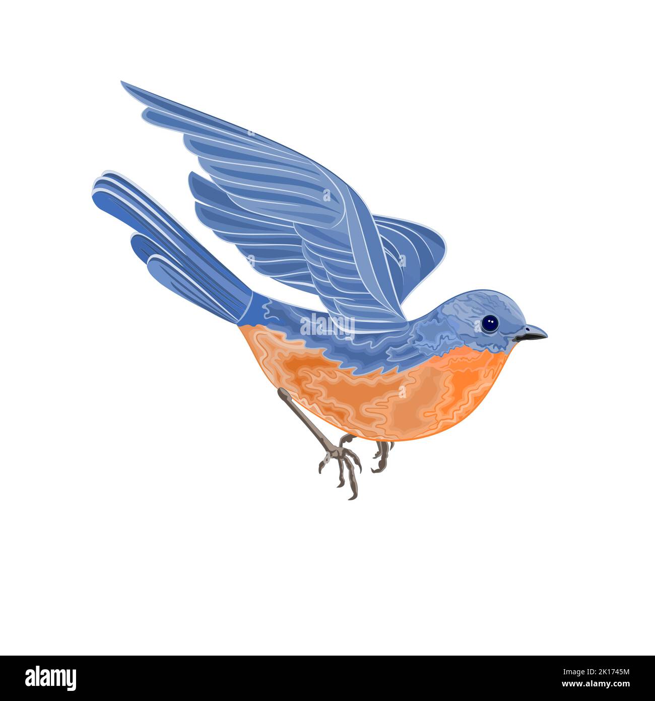 Volo uccello arancione blu Vector Illustrazione senza gradienti Illustrazione Vettoriale