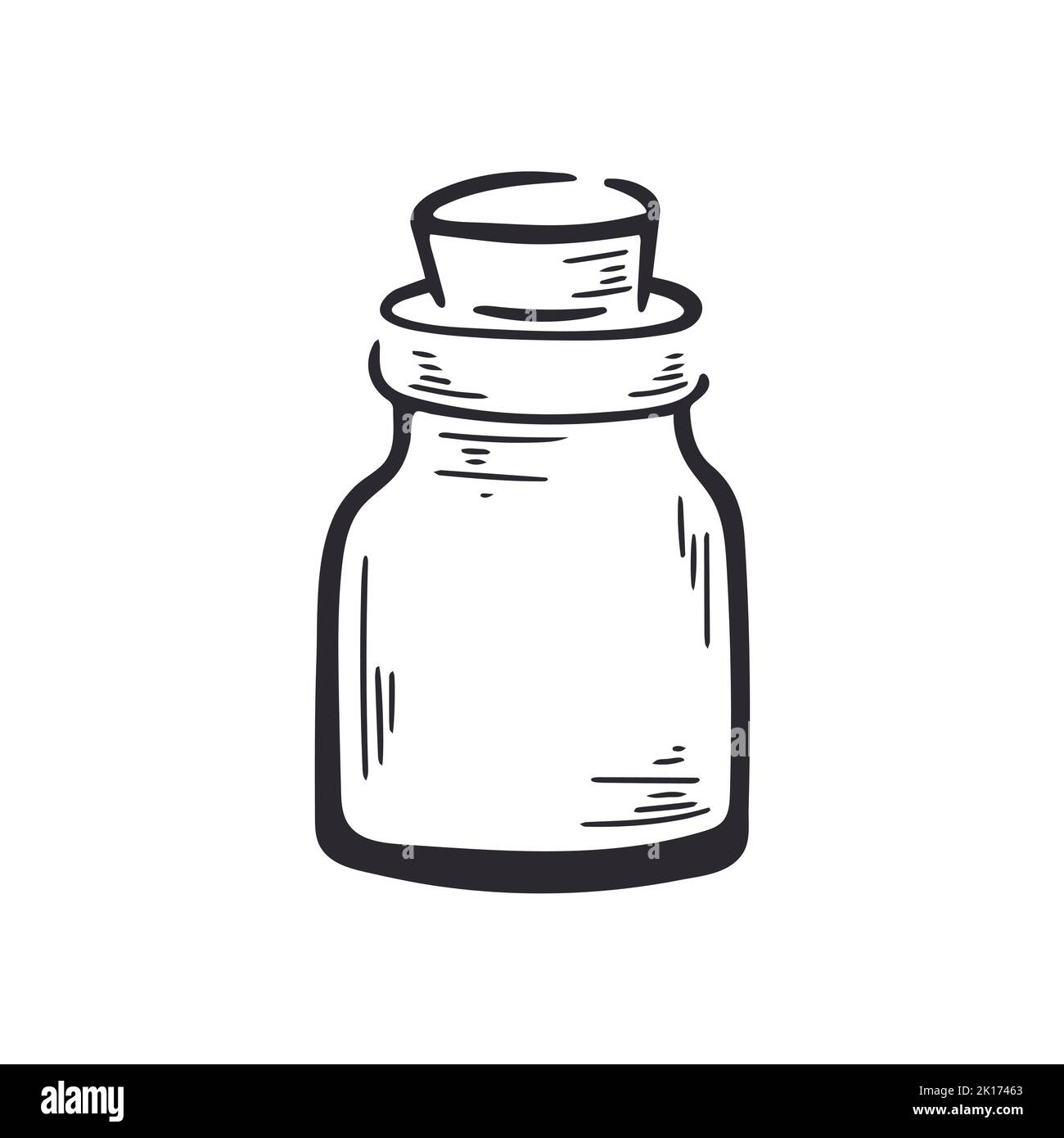 Vecchia bottiglia di vetro vintage con sughero inciso a mano Illustrazione Vettoriale