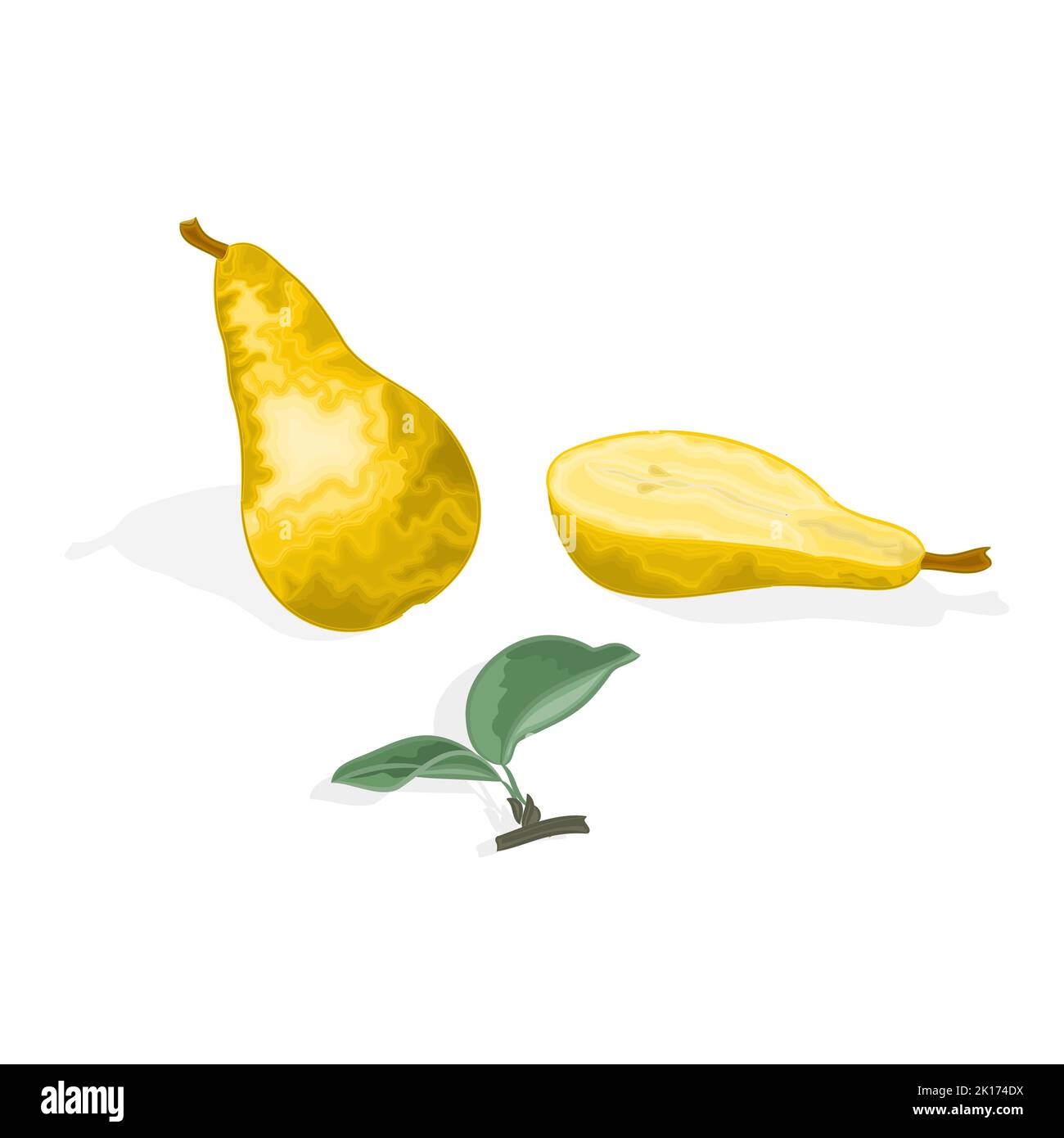 Pera e metà di pera con foglie sano cibo Vector Illustration Illustrazione Vettoriale