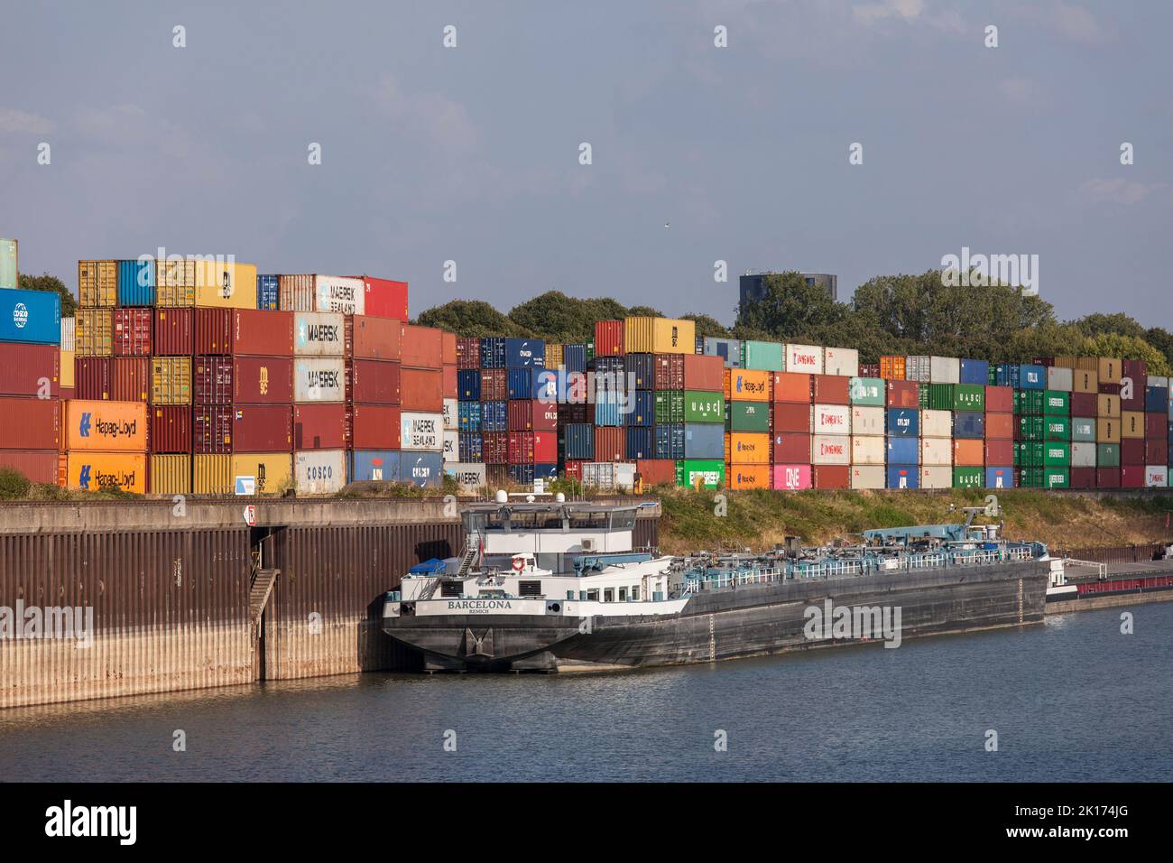 Terminal container nel porto del Reno Niehl, Colonia, Germania. Container-Terminal im Niehler Hafen, Koeln, Deutschland. Foto Stock