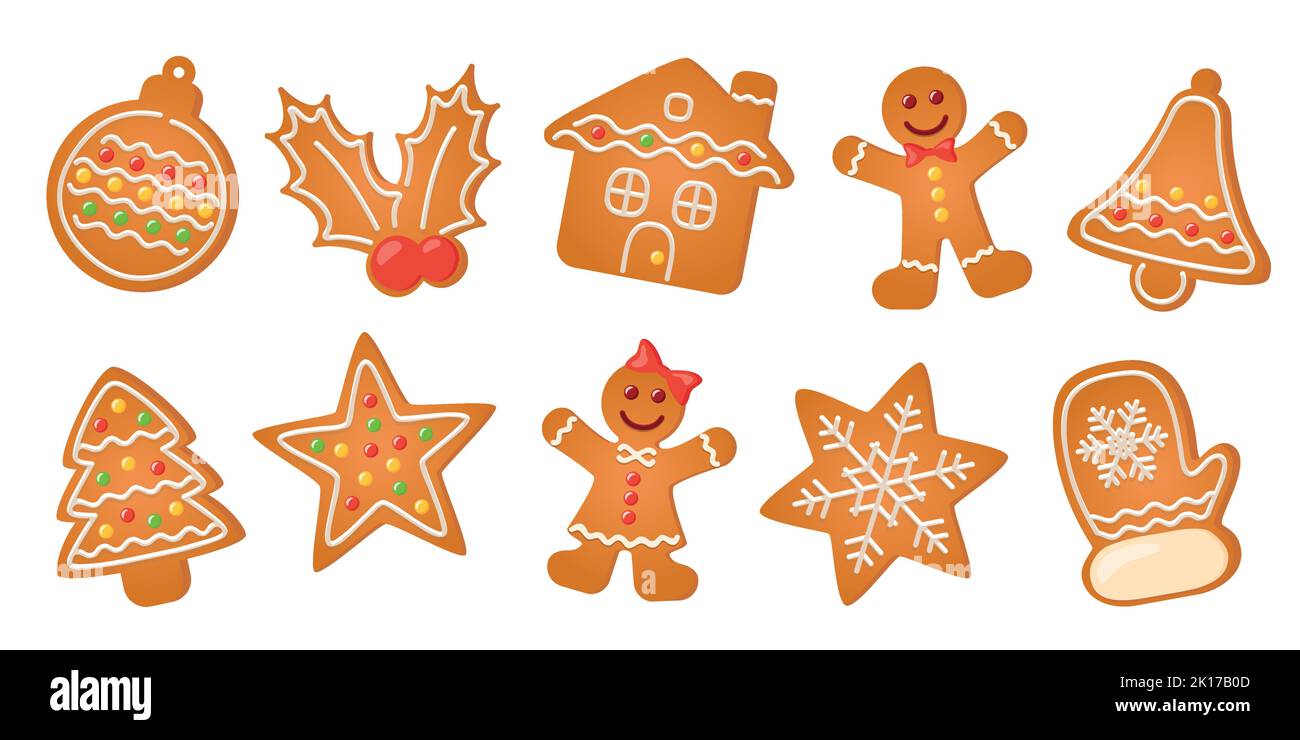 biglietto di auguri natalizio con biscotti pan di zenzero set dolce decorazione Illustrazione Vettoriale