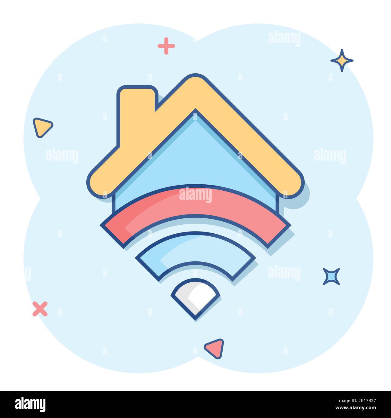 Smart icona home in stile fumetto. Casa di vettore di controllo di illustrazione cartoon pittogramma. Smart home business concetto effetto splash. Illustrazione Vettoriale