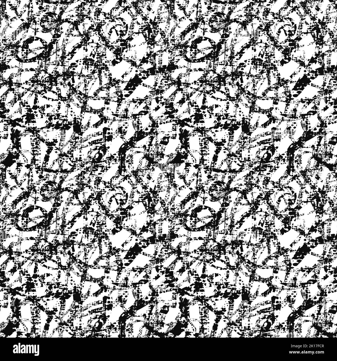 Scarabei astratti. Pennellate a secco in bianco e nero. Pattern monocromatico senza cuciture. Per tessuti, stampe, abbigliamento sportivo. Foto Stock