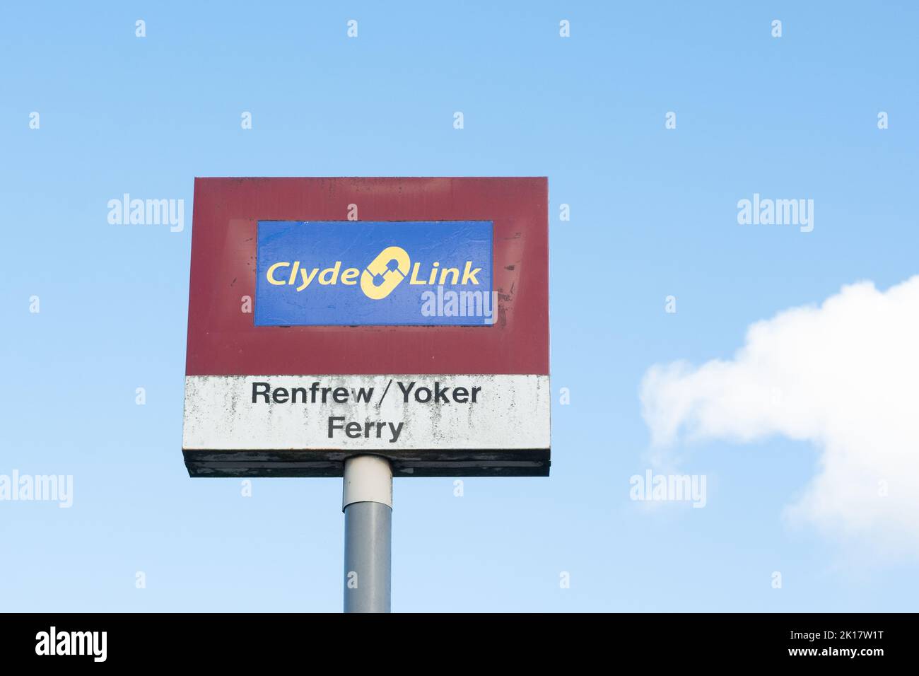 Clyde link Renfrew / Yoker Ferry segno, Glasgow, Scozia, Regno Unito Foto Stock