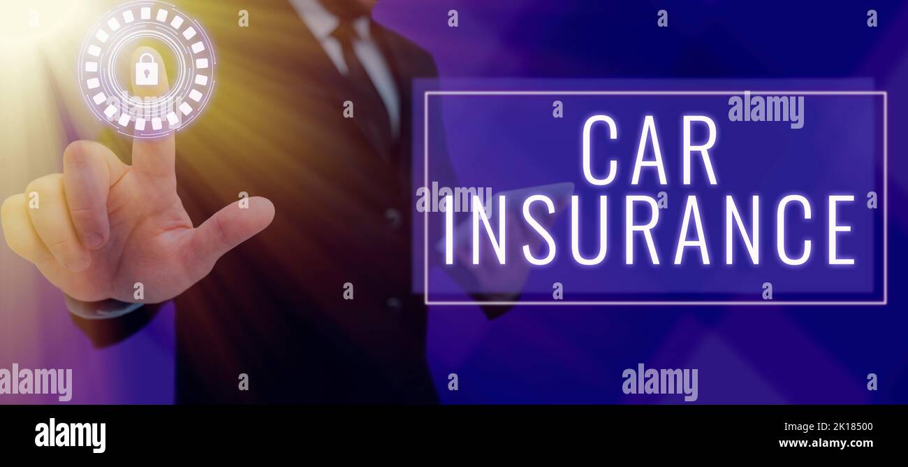 Ispirazione che mostra il segno assicurazione auto. Concetto che significa copertura degli incidenti Politica completa garanzia dei veicoli a motore Foto Stock