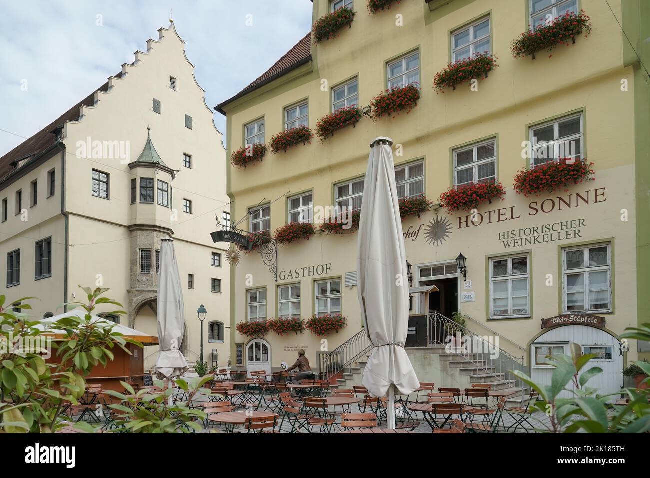 Vista dell'Hotel Sonne a Nordlingen Foto Stock