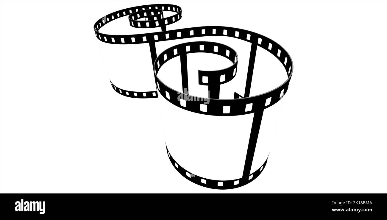 Film roll - tema video cinema fotografico - elemento di design isolato su sfondo bianco - tema colori bianco e nero Foto Stock