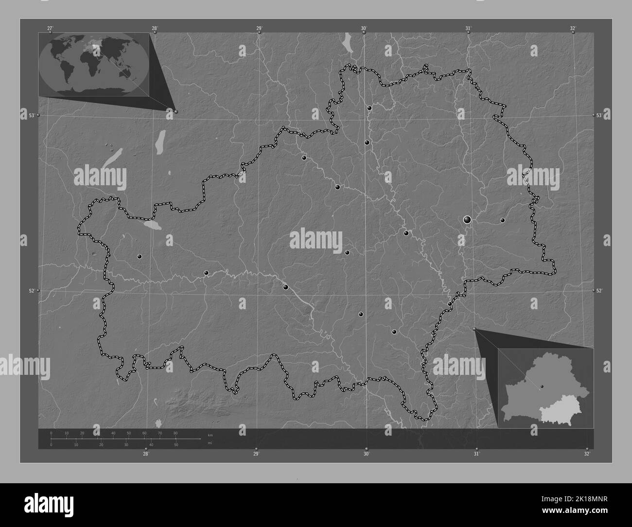 Homyell', regione della Bielorussia. Mappa altimetrica bilivello con