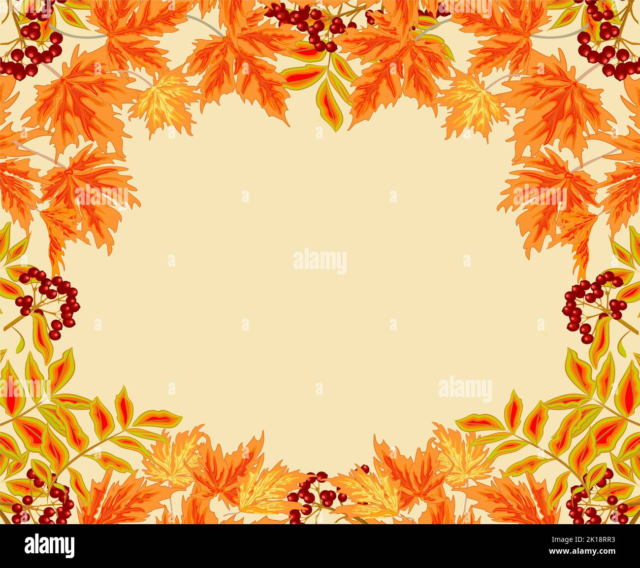 Cornice delle foglie autunnali rowan bacche e acero tema autunnale Thanksgiving Day tema vettore illustrazione Illustrazione Vettoriale