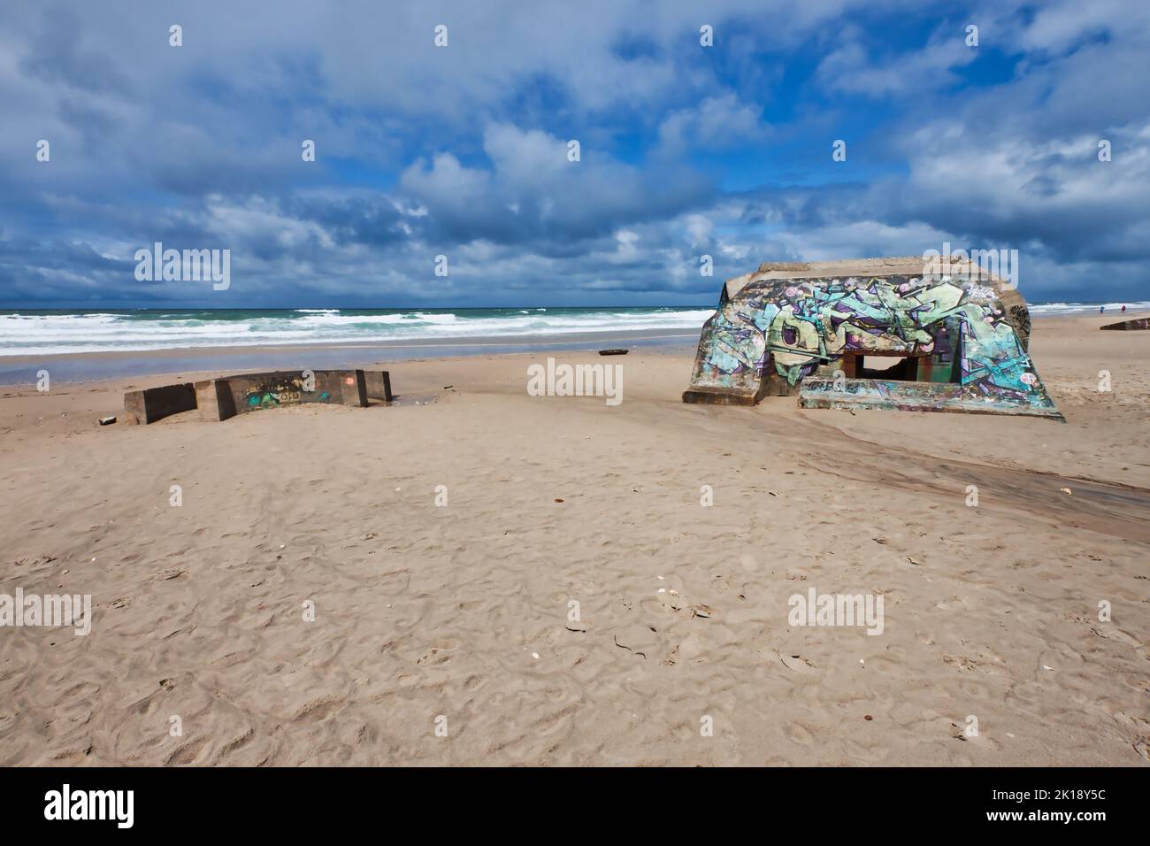 Bunker tedeschi dalle WW2:00 in spiaggia Foto Stock